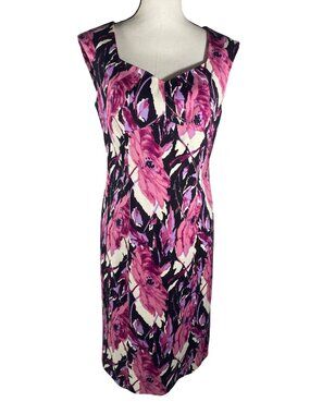 Talbots Floral Sleeveless Sheath Dress Size 8 V-Neck Fully Lined career business